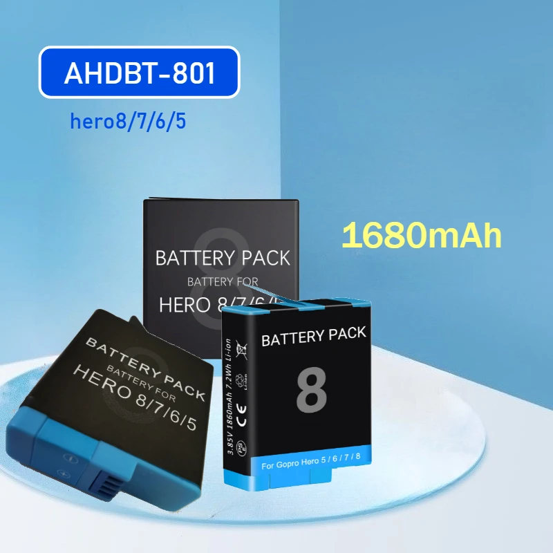 

Новая аккумуляторная батарея AHDBT-801 1680 мАч с полным декодированием для экшн-камер GoPro Hero 8 7 6 5, перезаряжаемая