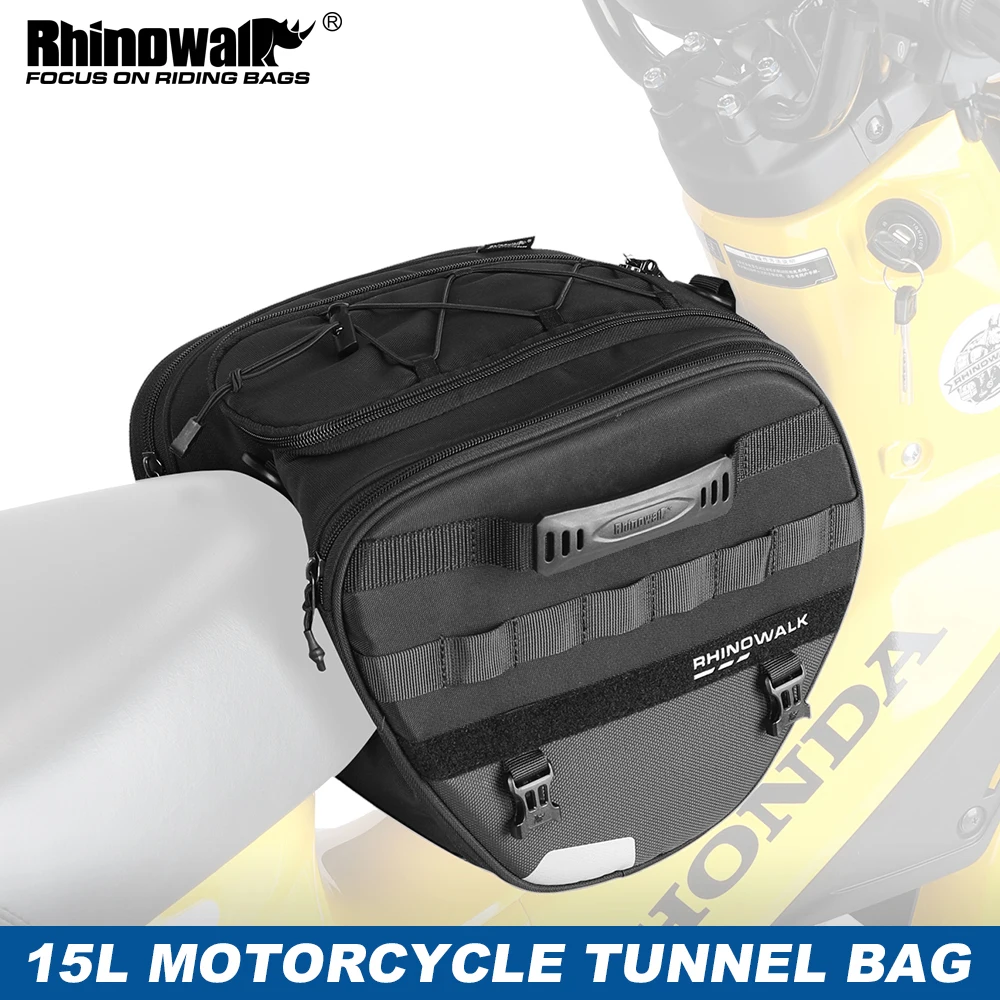 Rhinowalk Motorcycle Tunnel Bag 15L With Waterproof Cover Motor Tailstock Bag Luggage Saddlebag Universal For Scooter/Underbone