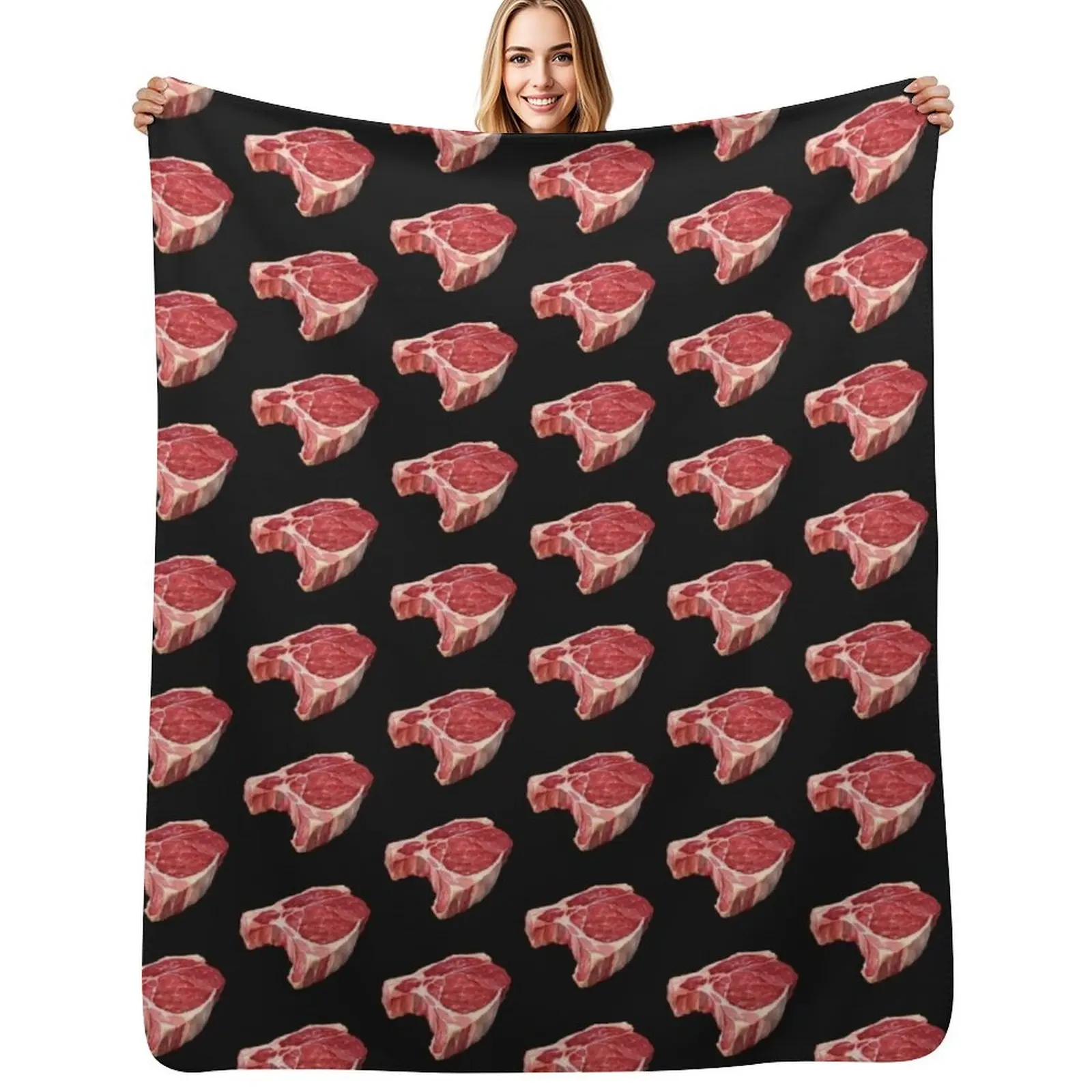 

Premium Cut Raw Beef Steak Throw Blanket All Season Lightweight Soft Blanket for Bed