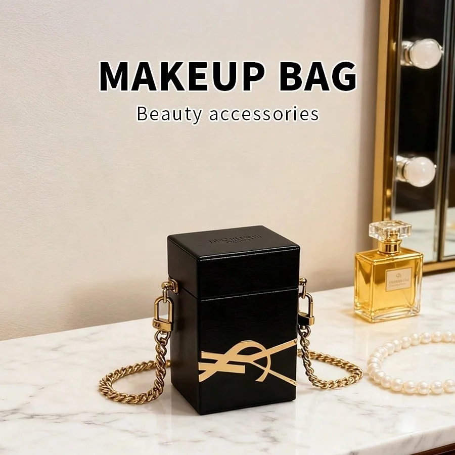 YSL Minimalist Elegant Black Shoulder Cosmetic Bag With Custom Cube Chain Design For Fashion Women Portable Daily Use Perfect Ho - view 5