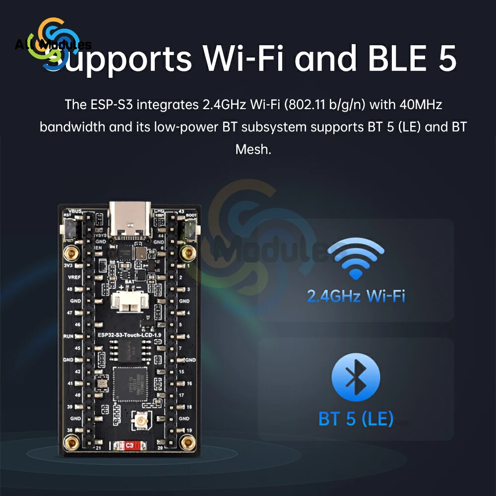 ESP32-S3 1.9-Inch LCD Display Screen IPS 170×320 Touch/Without Touch Optional Type-C Supports WiFi Bluetooth Development Board