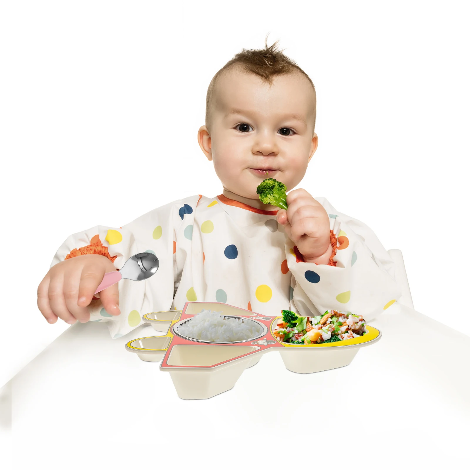 

Kids Divided Stainless Steel Cartoon Airplane Shape Spoon Fork Set Resistant Fall Easy Clean Kids Plates Divided Food Plate