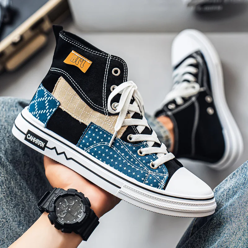 

New Fashion Men's Skateboarding Shoes Breathable Canvas High-top Sneakers Men Casual Sports Shoes Men 2025 zapatos de skateboard