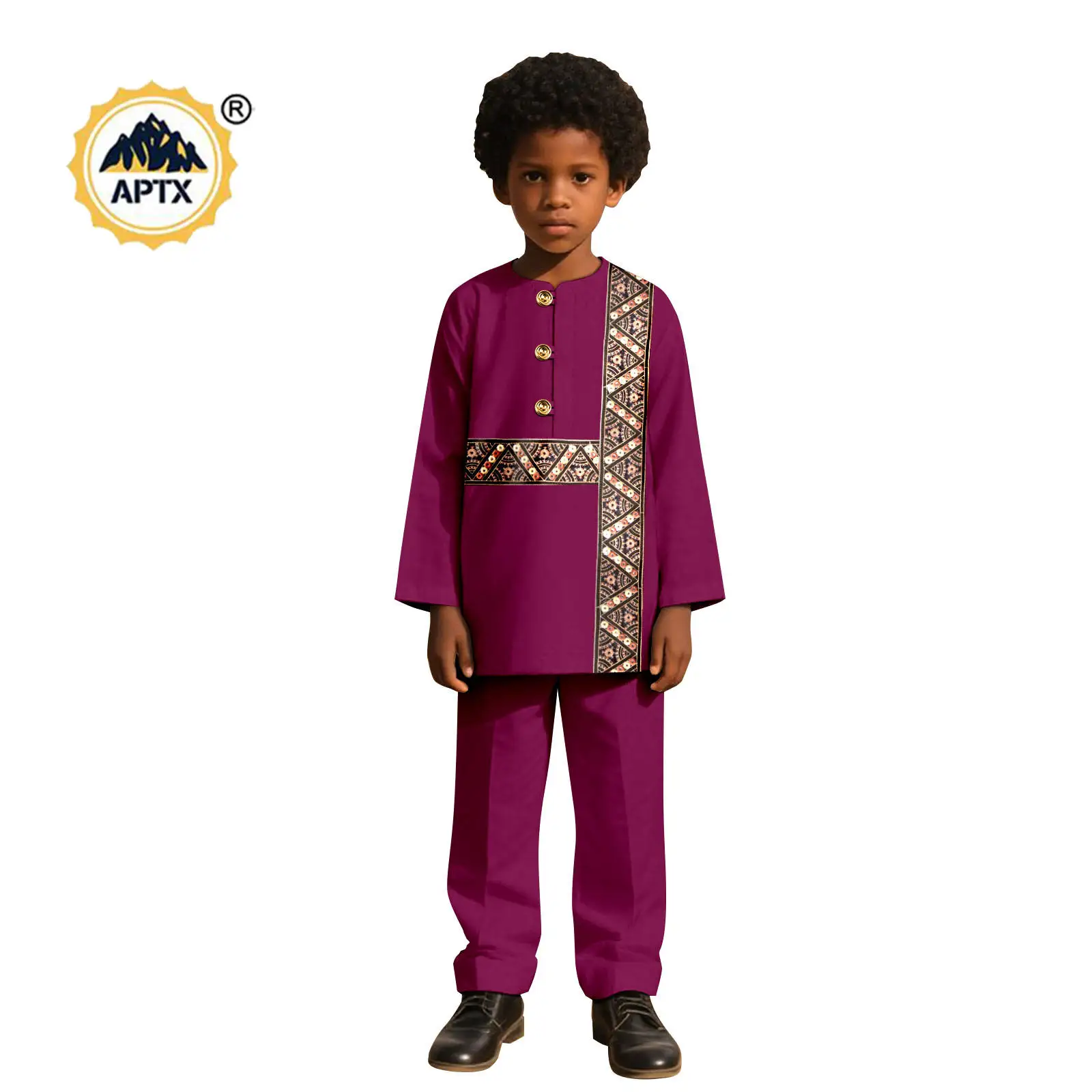 African Children Boy Suits Appliques Button Top Shirt and Pant Sets Bazin Riche Fashion Kid Outwear Outfits for Boys 2546017