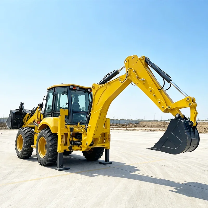 Busy digging at both ends, loader, multifunctional diesel four-wheel drive shovel, front shovel, rear excavator