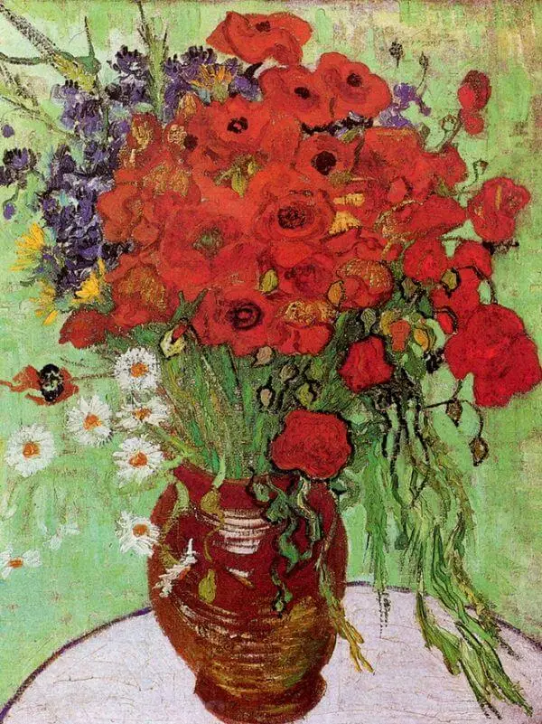 Handmade Canvas Flower Oil Paintings Vase with Red Poppies and Daisies by Vincent Van Gogh Wall Art Reproduction Impressionist