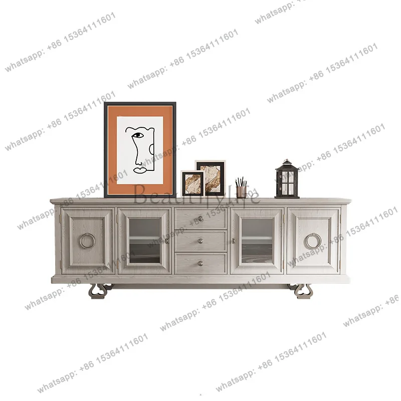 

American retro small apartment living room combination floor cabinet French light luxury ash wood solid wood storage cabinet