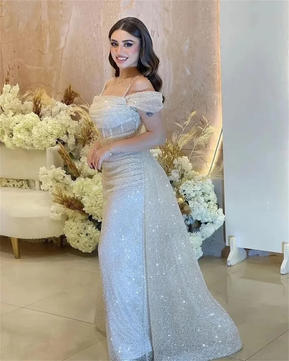 Jessica Saudi Arabia Ladies Evening Dress فساتين السهرة Mermaid Glitter Luxury Evening Dress Wedding Guests Party Dress