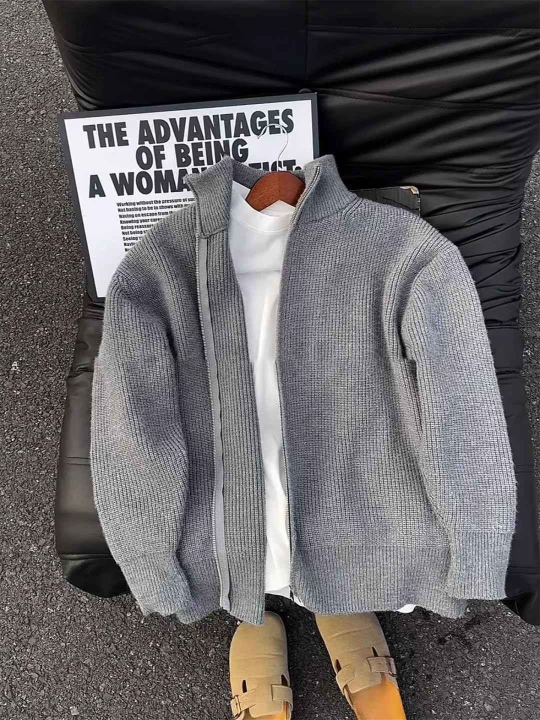 

Мужской кардиган на молнии, осенне-зимний, вязаный, с воротником-стойкой, в стиле Cleanfit, для пар, верхняя одежда