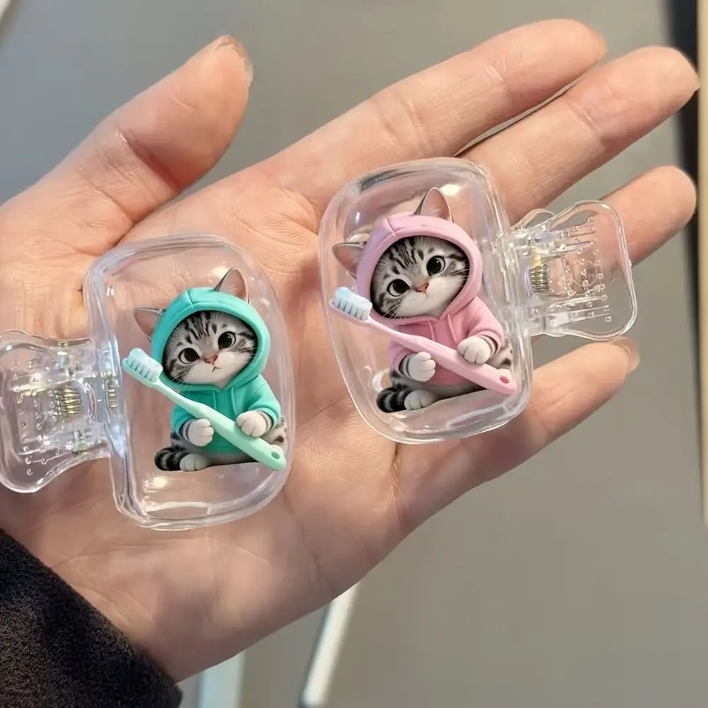 2pcs Portable Toothbrush Head Cover Kitten Dog Printed Waterproof Travel Toothbrush Protector Dust-proof Transparent