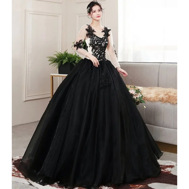 Nowa Sukienka na Ramiączkach 2026 Scena Folkowy Piosenka Solo Występ Egzamin Kostium Spotkanie Roczne Przyjęcie Wieczorowe Sukienka z Bufiastą Spódnicą Damska