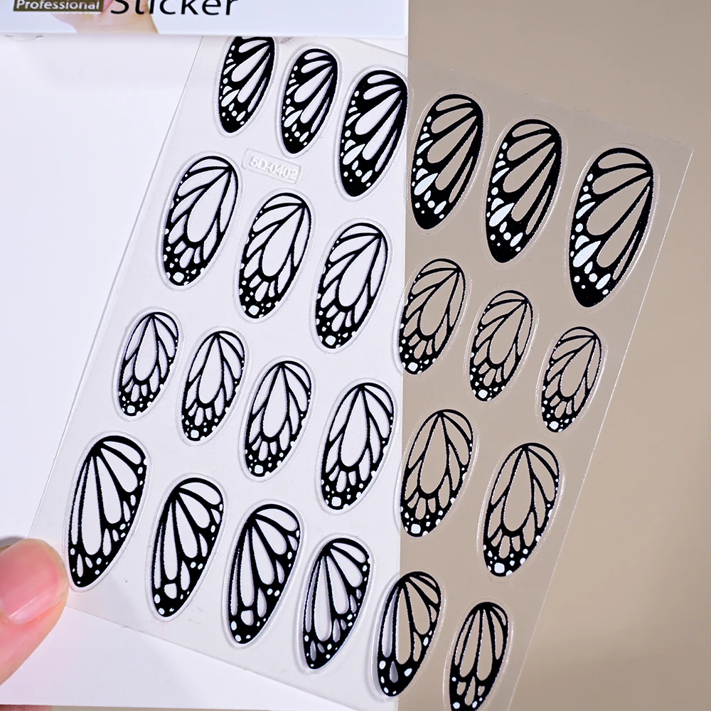 1Pcs Black White Butterfly Wings 5D Nail Sticker Y2K Angel Wings Self-Adhesive Decals Spring Butterfly Floral Manicure Sliders