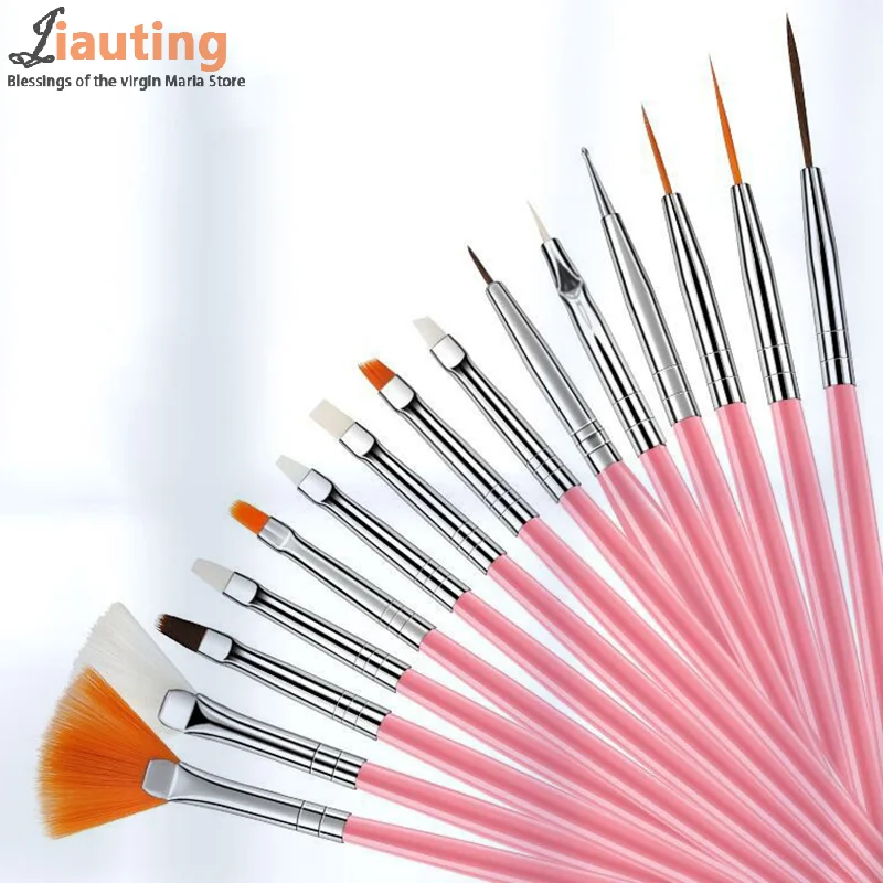 15 pezzi di pennelli per penna per nail art set di linee multifunzionali strisce pennello per intaglio penna da disegno fai da te pennelli per gel UV strumento per manicure per pittura