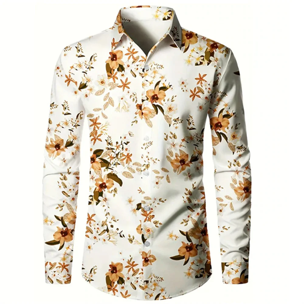 2025 Flower Leisure Men's Long Sleeve Shirt Outdoor Street Leisure Daily Autumn/Winter Collar Long Sleeve Shirt Trend