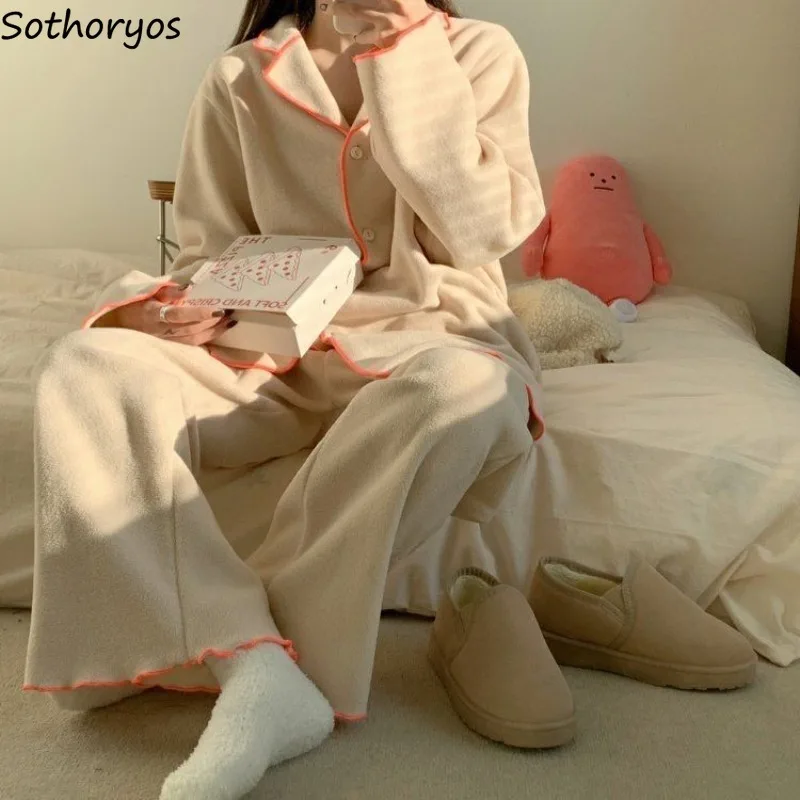 

Pajama Sets Women Solid Simple Elegant Students Autumn New Korean Style Sweet Casual Home Warm All-match Creativity Personality