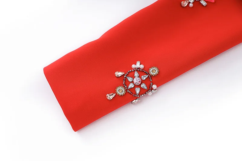 Fine Workmanship Rhinestone Beading Lady Quality Office Suit O-neck Long Sleeve Tops Mini Pencil Skirt Women Solid 2pcs