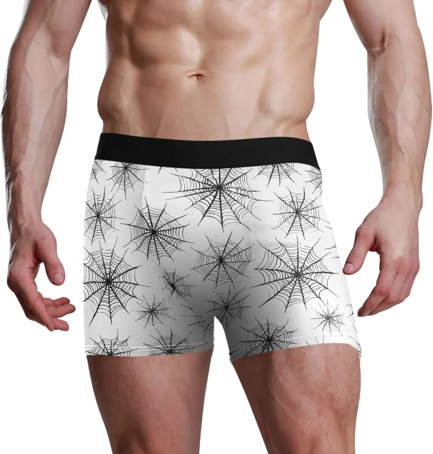 Mens Boxer Briefs Soft Breathable Underwear for Men Spider Web Black Boxers Shorts S-XXL