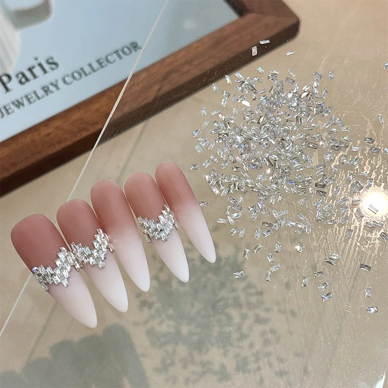 Novo diy zircão brilhante quadrado retangular prata kit de decoração de unhas feito de pérola zircão material para deslumbrante arte do prego brilhante