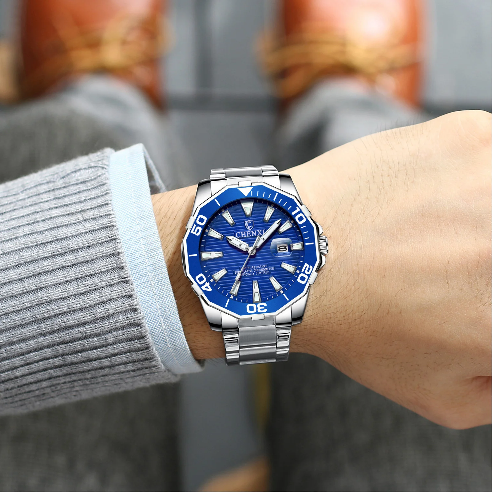 CHENXI-Reloj de pulsera de cuarzo para Hombre, cronógrafo con correa de acero inoxidable, resistente al agua, creativo, regalo, 8205