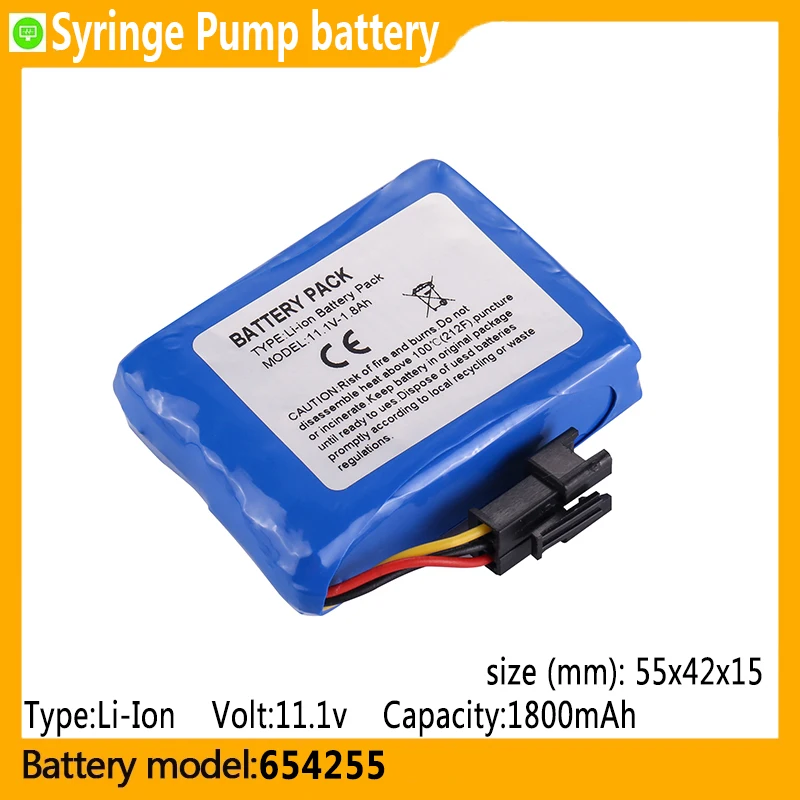 654255 capacity 1800mAh 11.1v Li-ion battery, suitable for MP-30,MP-30A,MP-60,MP-60A,SYS-6010,sys-3011,Syringe Pump