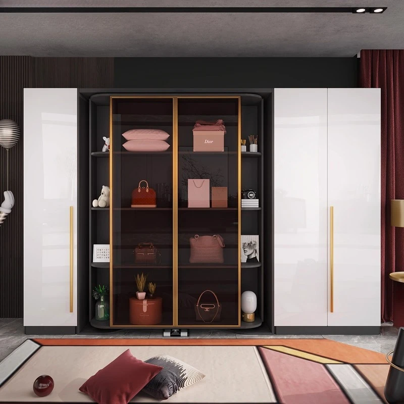 Light luxury small apartment rotating multi-functional invisible bed folding bed wardrobe integrated combination cabinet