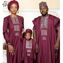 H&D African Couple Dress Family Parent Kid Set Tops Pant 3 Pieces Father Mother Boy Dashiki Women Men Suits Party Clothes