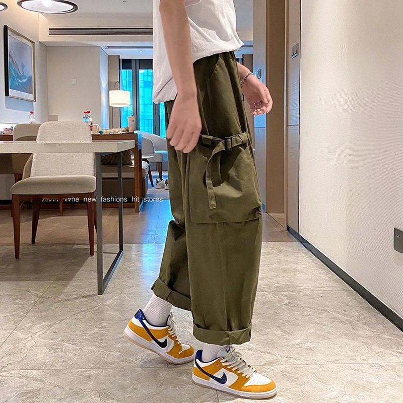 Japanese Korean Fashion Cargo Sports Pants for Men Spring Summer Thin Wide Leg Pants Straight Loose Casual Pants Men Clothing
