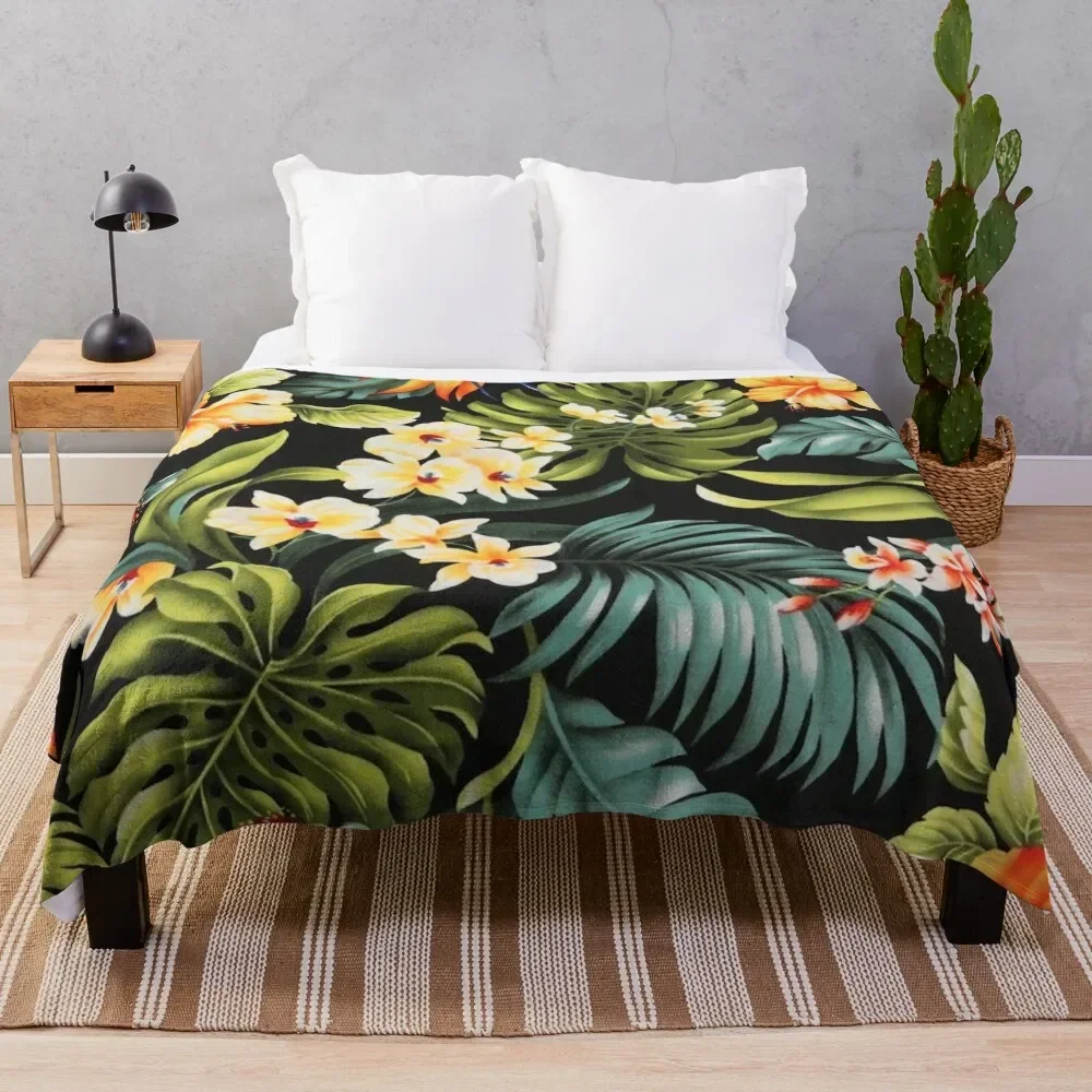 

Hawaiian Aloha Flower Painted Pattern Throw Blanket Breathable Lightweight Blanket for Adults Kids