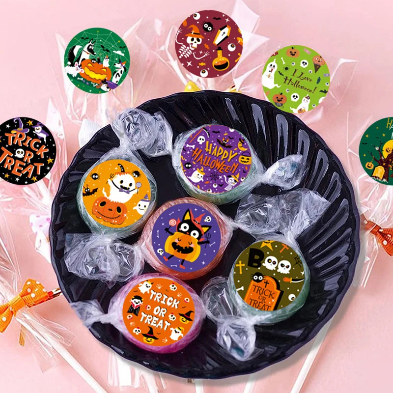 4 أوراق سعيد هالوين الكرتون شبح اليقطين نمط ملصق هدايا بنين بنات عيد ميلاد الاحتفال الديكور حفلة DIY المورد #5