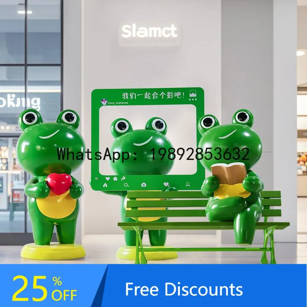 

YFY Cartoon Frog Sculpture Large Ornament Mall Frog Shop Copper Furnace Frog Pot Shop Welcome Decoration