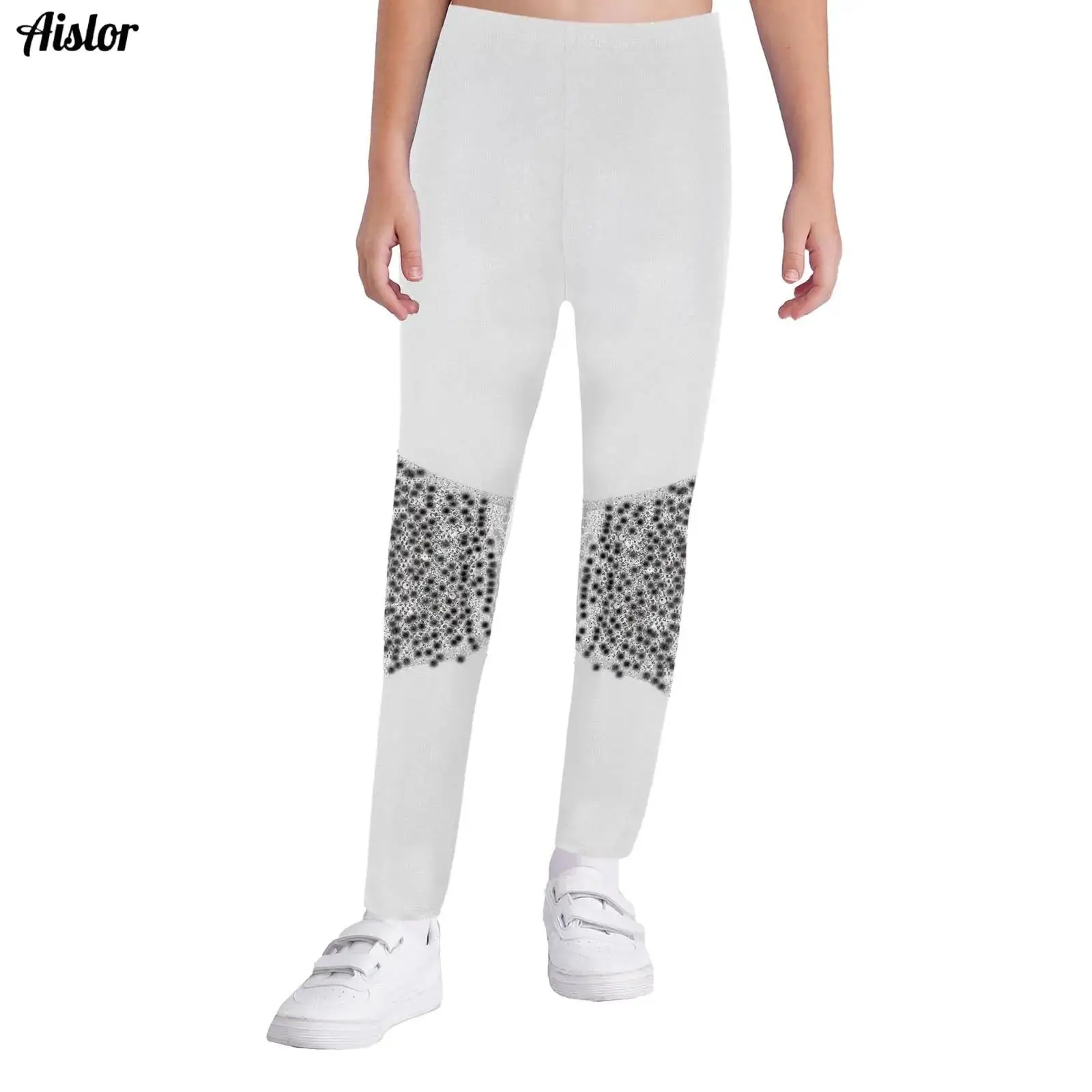 

Kids Girls Leggings Pants for Gymnastics Acrobatics Ballet Yoga Dance Training Shiny Sequin Patchwork Elastic Waistband Trousers