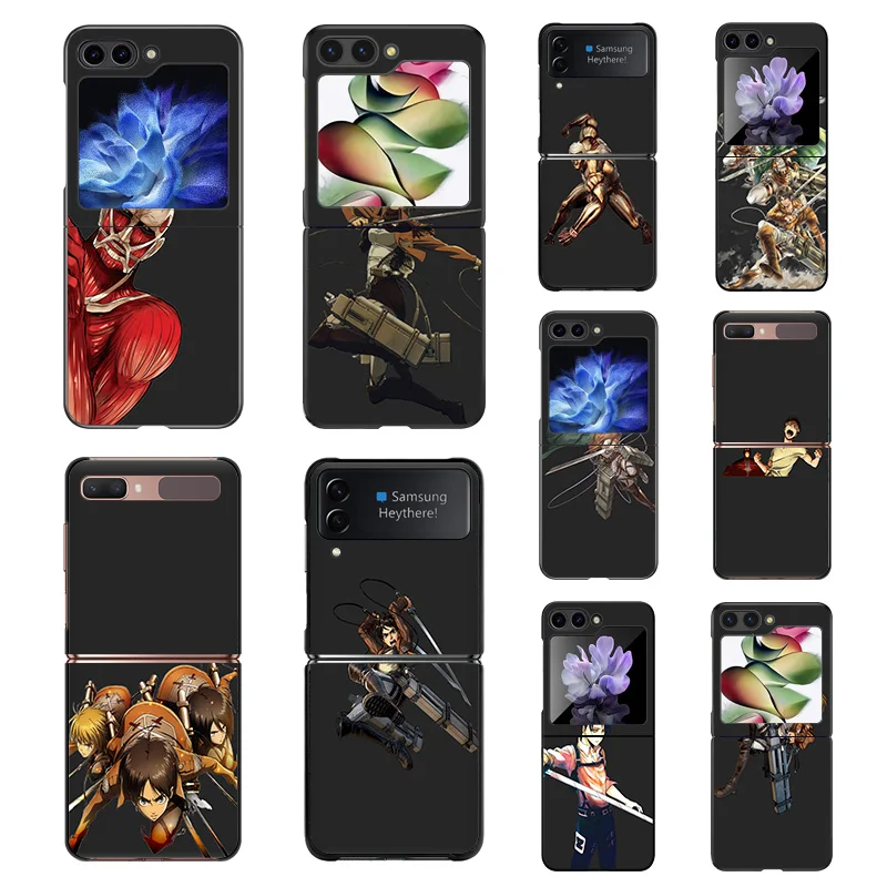 Phone Case for Samsung ZFlip6 5G Z-Flip5 Attack on Titan Eren-Yeager Galaxy Z Flip4 Flip3 Flip 6 5 4 3 Shell Black Cases Cover