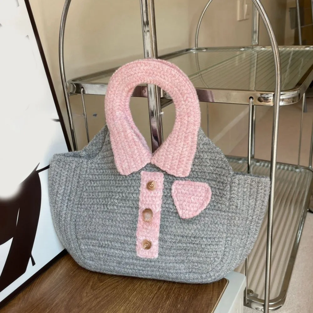 Bolso de punto multicolor de moda, tejido a mano, de lana, suave, lindo, de gran capacidad, para llevar en la muñeca, para el día a día.