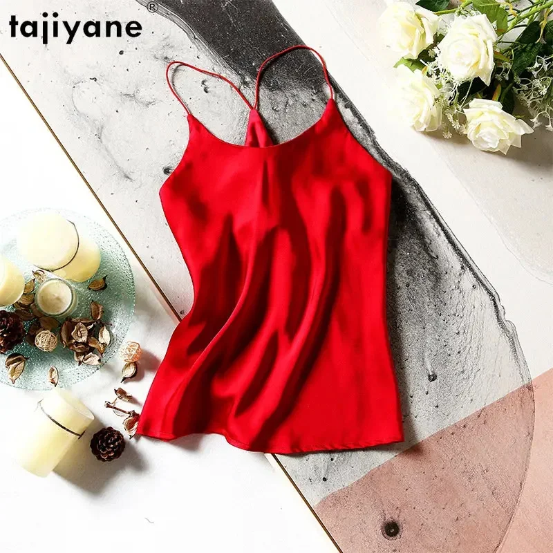 Ayunsue 30% Mulberry Silk Tops For Women Summer Clothes O-neck Camisole Blended Acetate Tank Soft Eleagnt Tanks