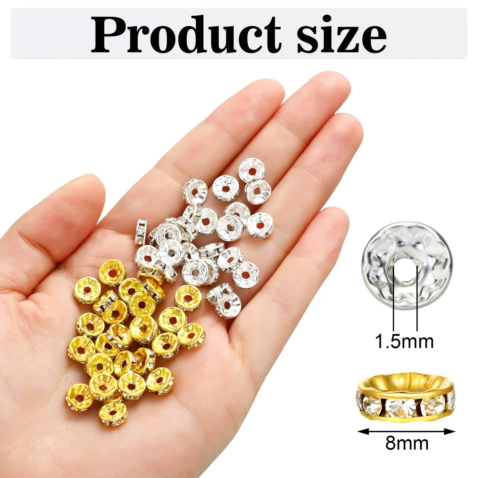 100pcs Rondelle Spacer Beads per la creazione di gioielli, distanziatori con strass distanziatori con perline di cristallo per bracciali, perline