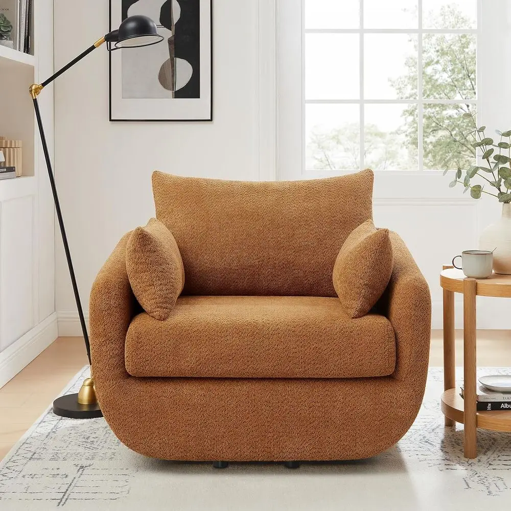 

Oversized 39.3 Swivel Accent Armchair with Sherpa Boucle Fabric, Removable Pillows, Cozy Soft Padding in Curry