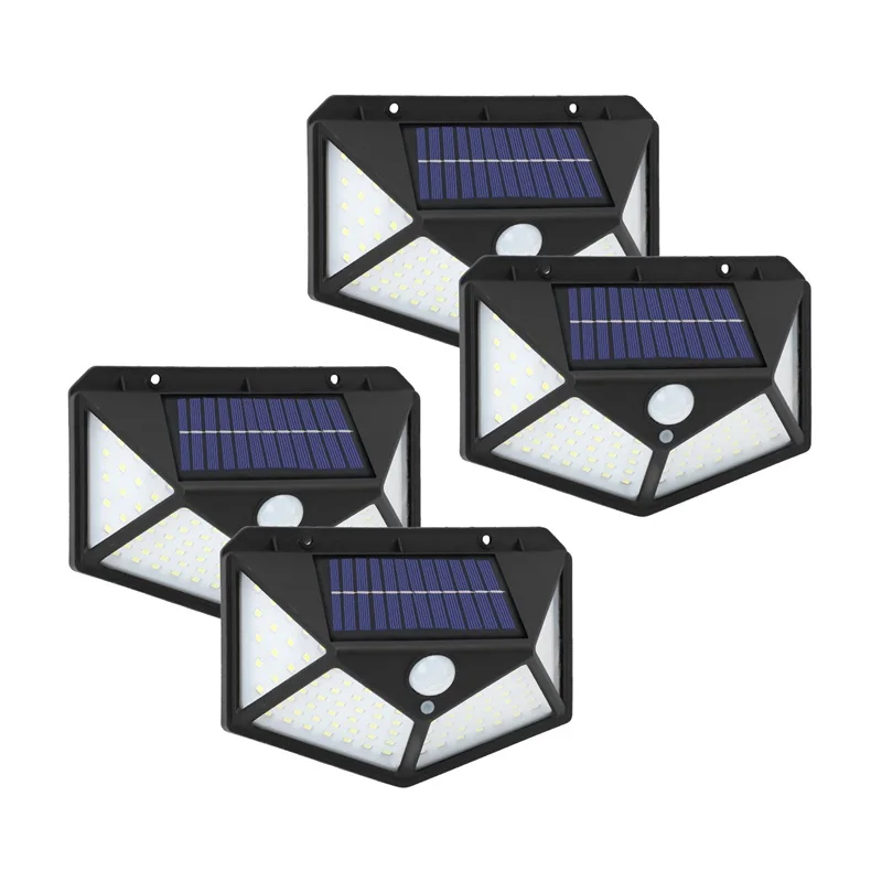 

JVEE 4PCS 100LED Solar Wall Lamp All Sides Luminous Motion Sensor Human Induction Courtyard Waterproof Stairs Outdoorl Light