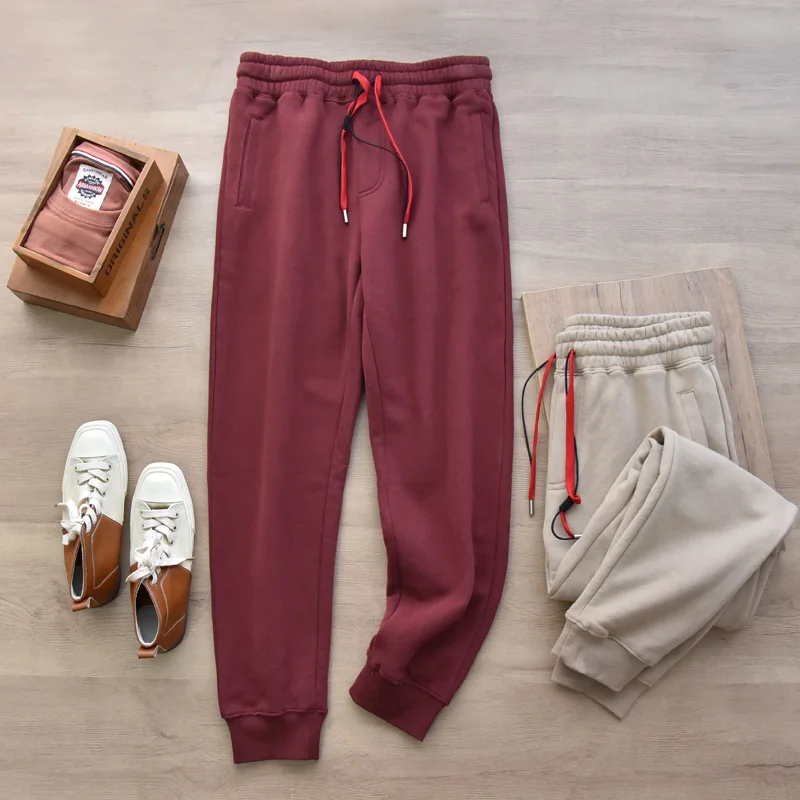 Add velvet padded leg pants in autumn and winter men's loose casual sweatpants.