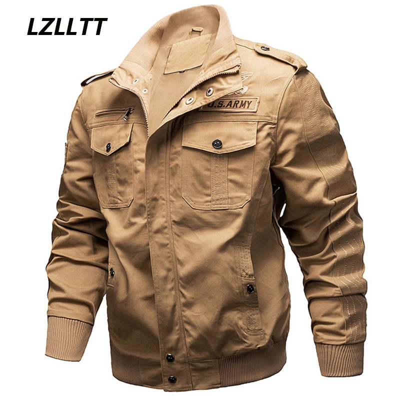 

Bomber Jacket Men Clothes Windbreaker Military Jackets 2023 Autumn Hot Fashion Multi Pocket Sport Stand Slim Tooling Jacket Male