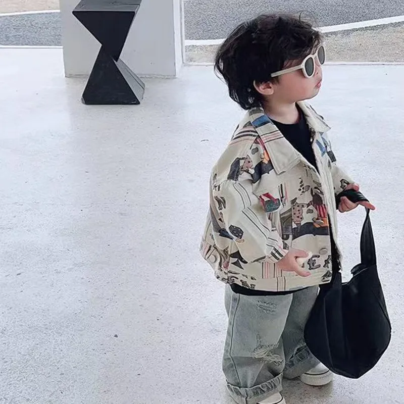 

Boys' Pure Cotton Jacket Spring and Autumn 2026 New Children's Graffiti Handsome Coat Top Korean Edition Casual Jacket