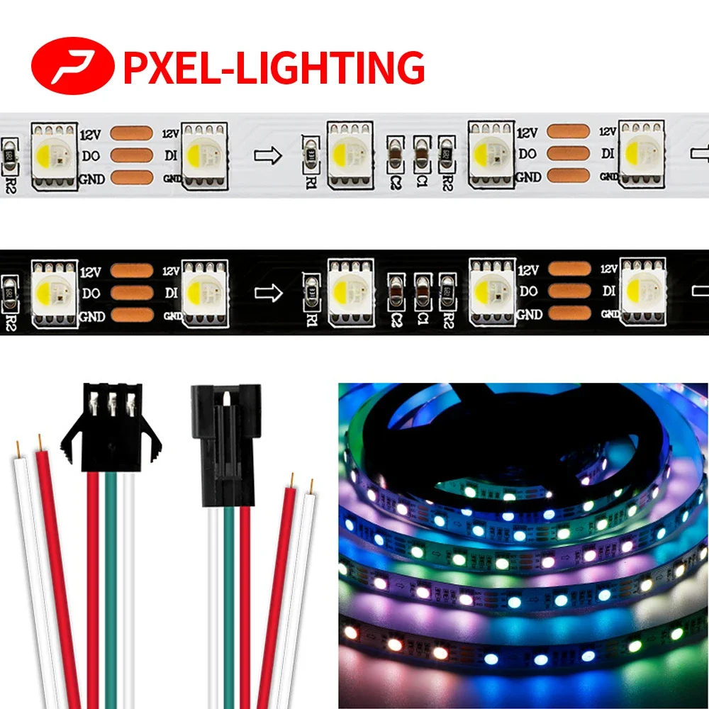 شريط إضاءة ليد مرن ، rgbw rgbw rgbw 4 ألوان في 1 ، sk6812 ic ، 60 ، smd ، rgb ، أبيض ، 5 فولت ، 12 فولت