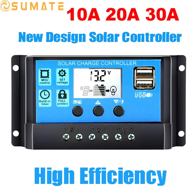 Small PWM Solar Charge Controller 12V 24V Auto LCD Dualusb 5V Output Solar Panel Regulator Battery Charger Controller