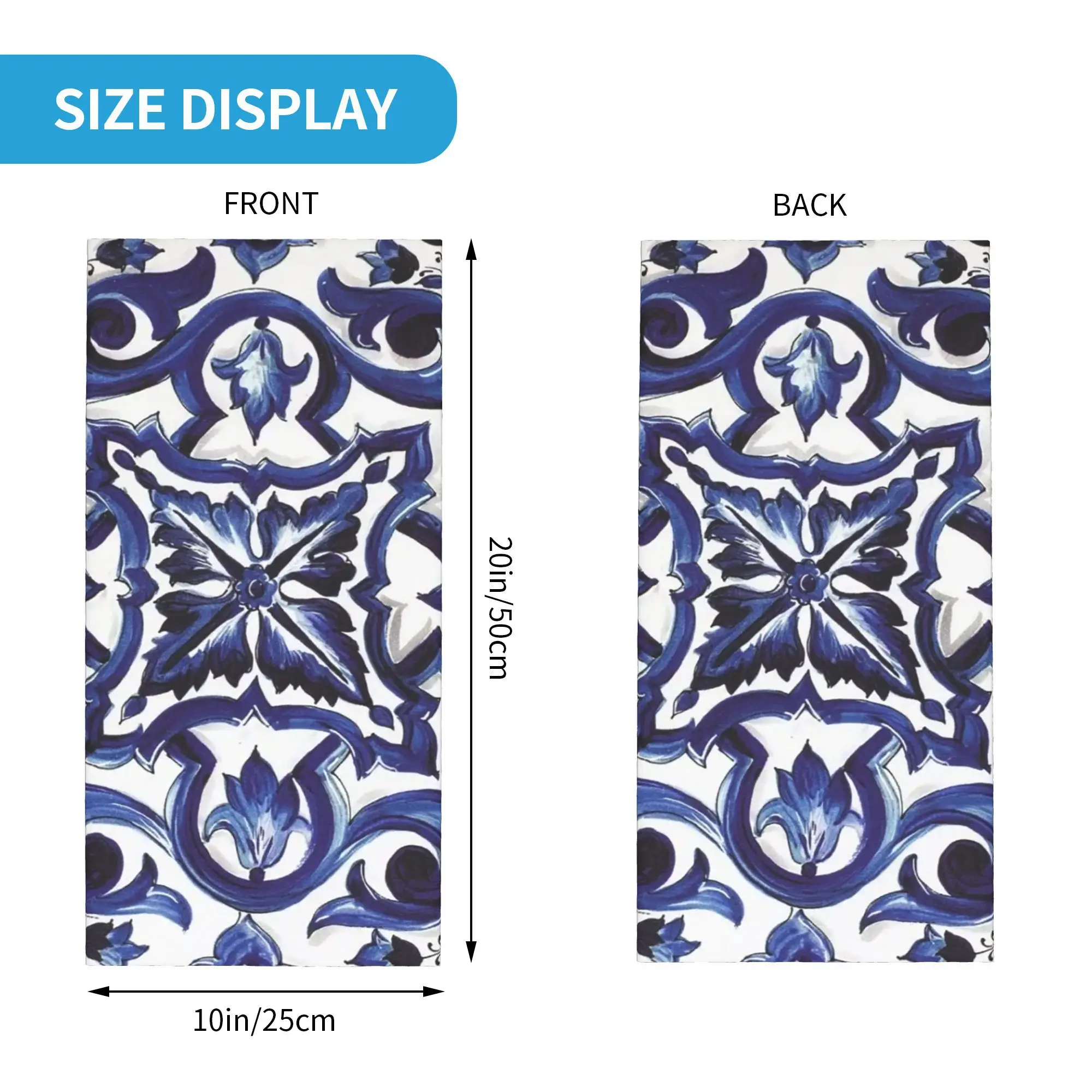 파란색 화려한 꽃 지중해 시칠리아 타일 두건 목 커버 인쇄 랩 마스크 스카프 Balaclava 남성 여성을위한 실행