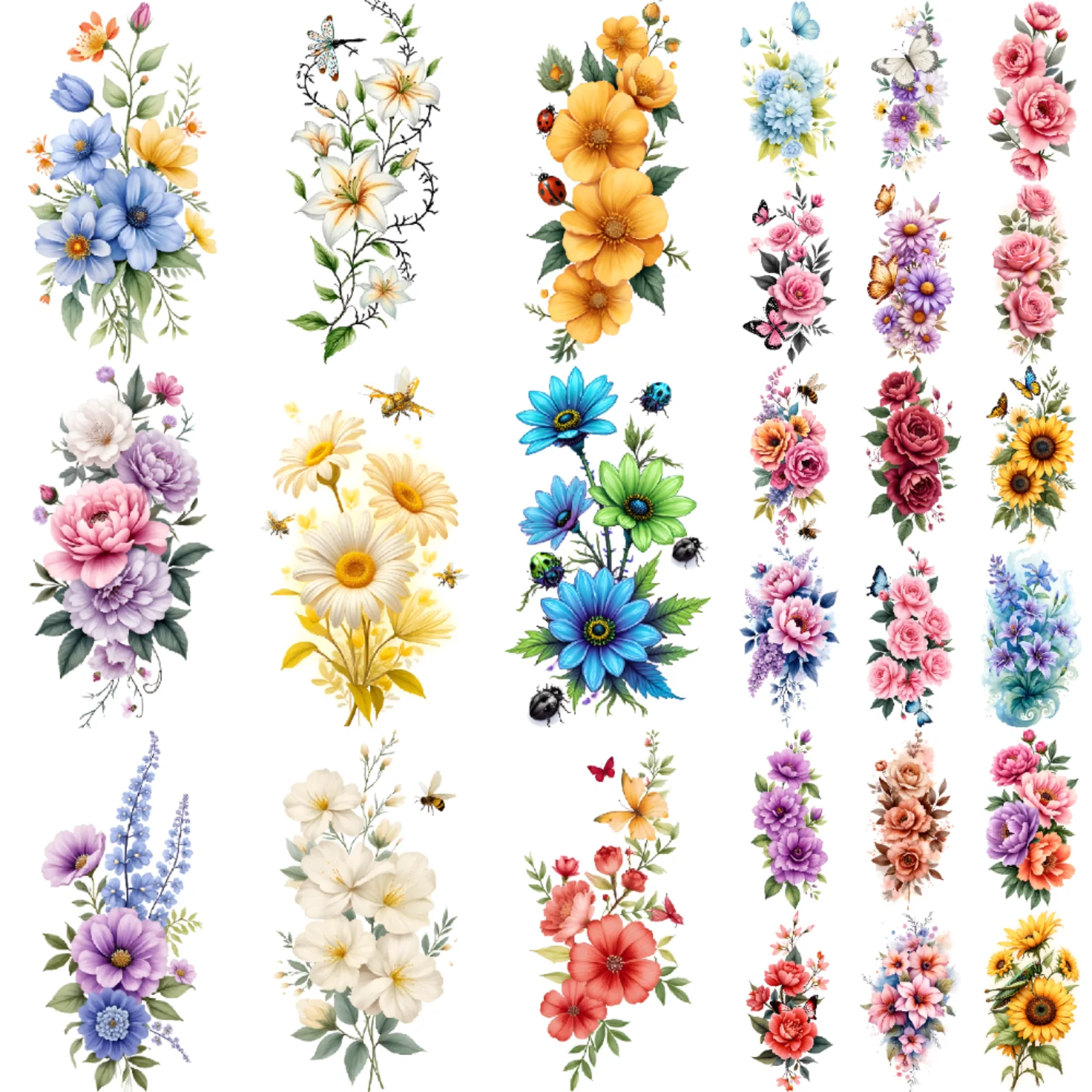 27pcs Colorful Floral Temporary Tattoos 3D Butterfly Flower Waterproof Tattoo Stickers Adult Body Arm Art Fake Tatoo