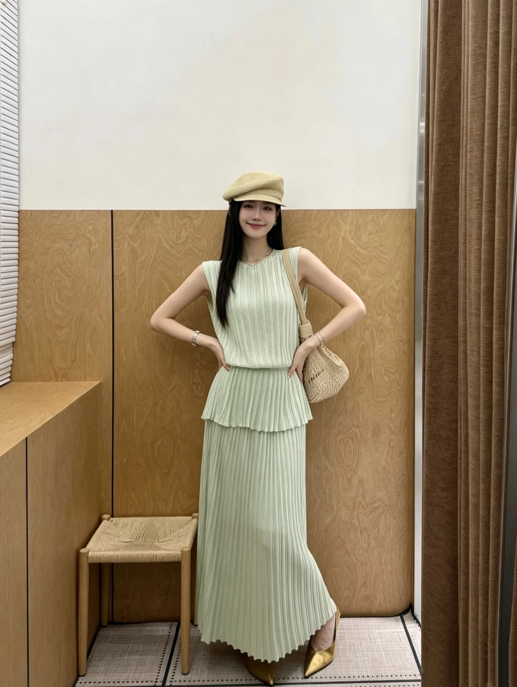 

Kumikumi Summer New Style Loose Fit Sleeveless round Neck Vest And Long Skirt Two Piece Set Women's Fashion Pure Color Outfit