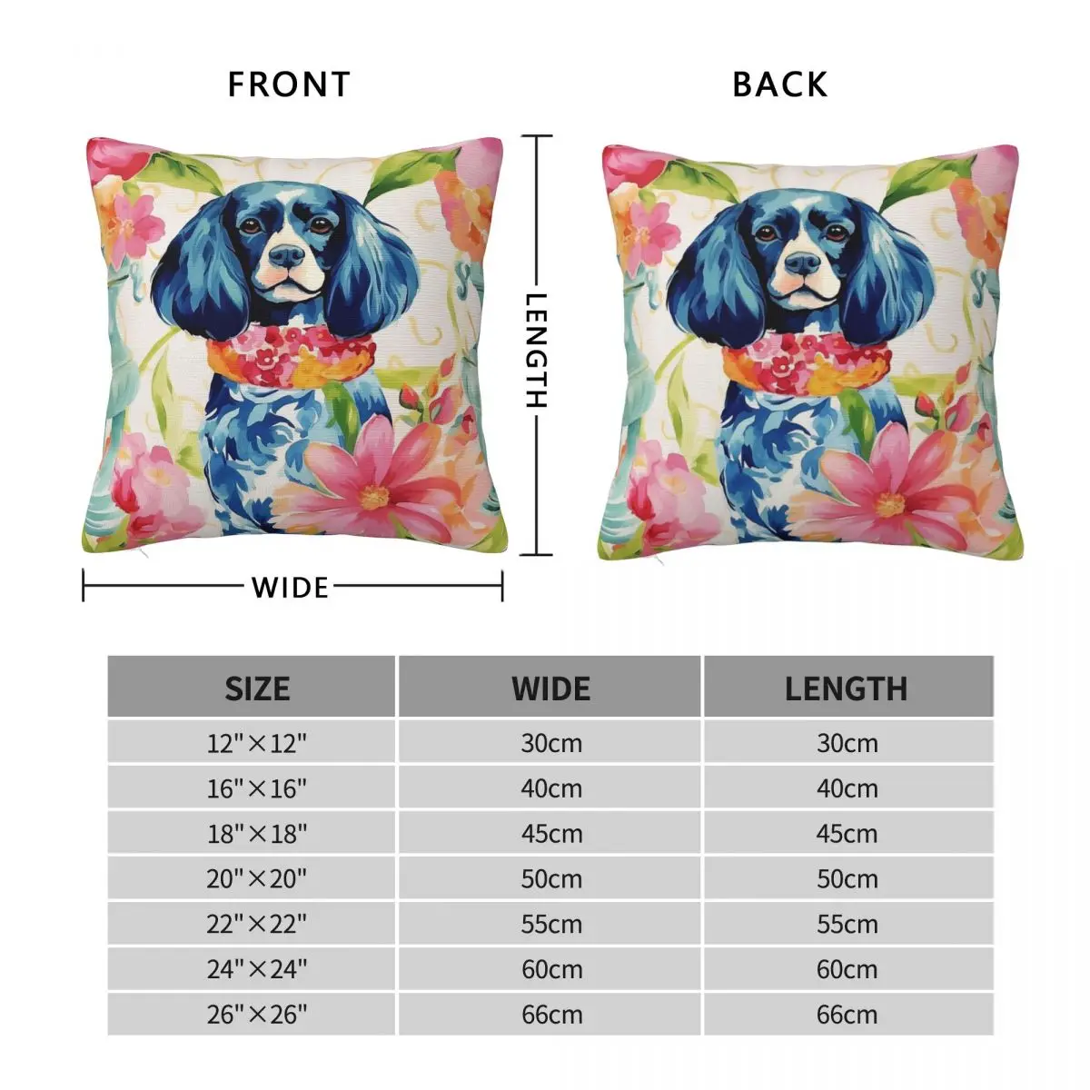 Cavalier King Charles Spaniel Chinoiserie Square Pillowcase Polyester Linen Velvet Zip Throw Pillow Case Home Cushion Case 18