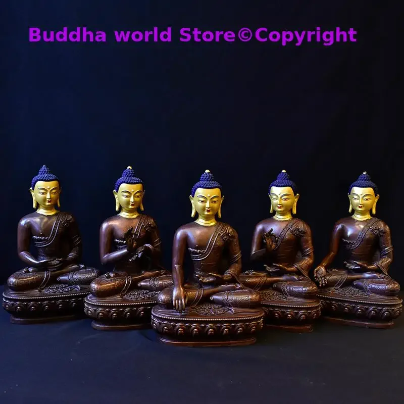 A SET 5PCS Buddhism Dhyani Mantra Buddha statue WU FANG FO 5 Tathagata RU LAI buddhas Buddhism Tibet temple copper Buddha statue