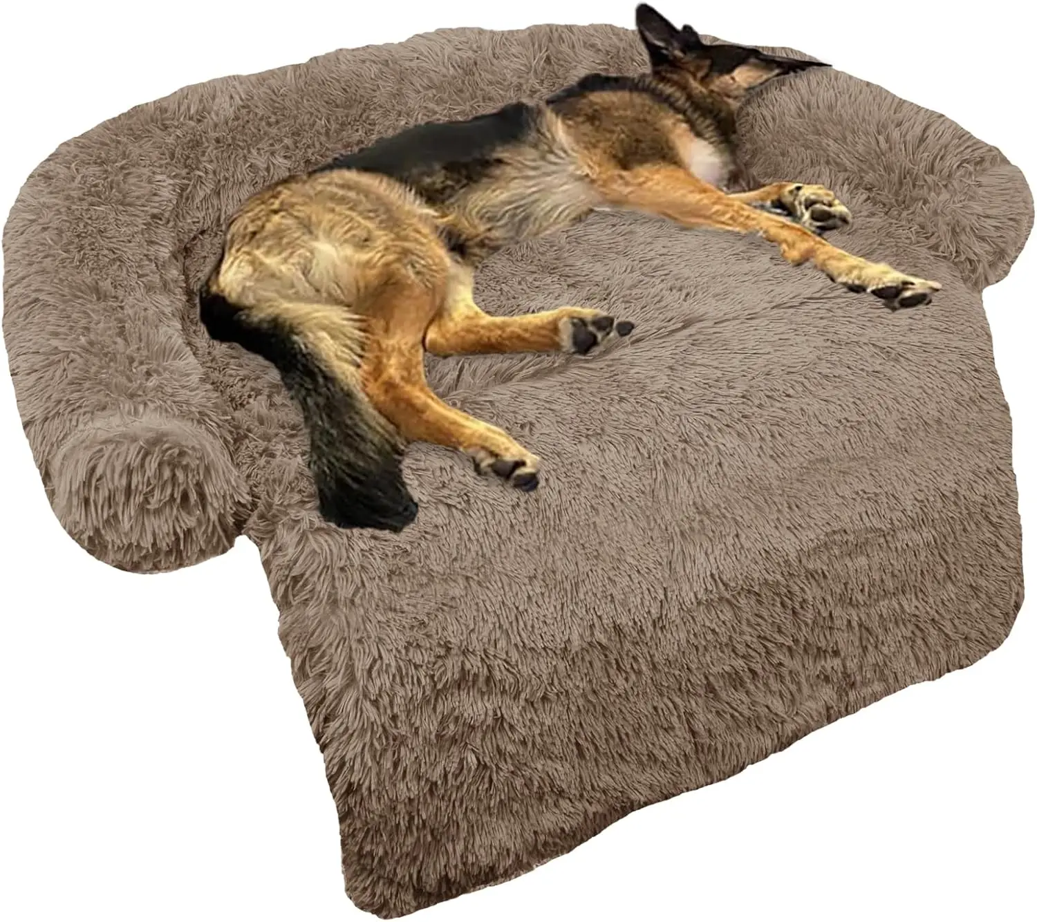 

Fluffy Plush Dog Bed with Removable Washable Cover for Large Medium Small Dogs and Cats, Furniture Protector, Camel Color