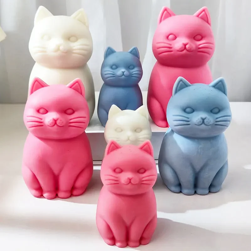 Cute Cat Silicone Mold 3D Cat Scented Candle Making Supplies Handmade Soap Craft Molds Aroma Gypsum Concrete Mould Home Decor