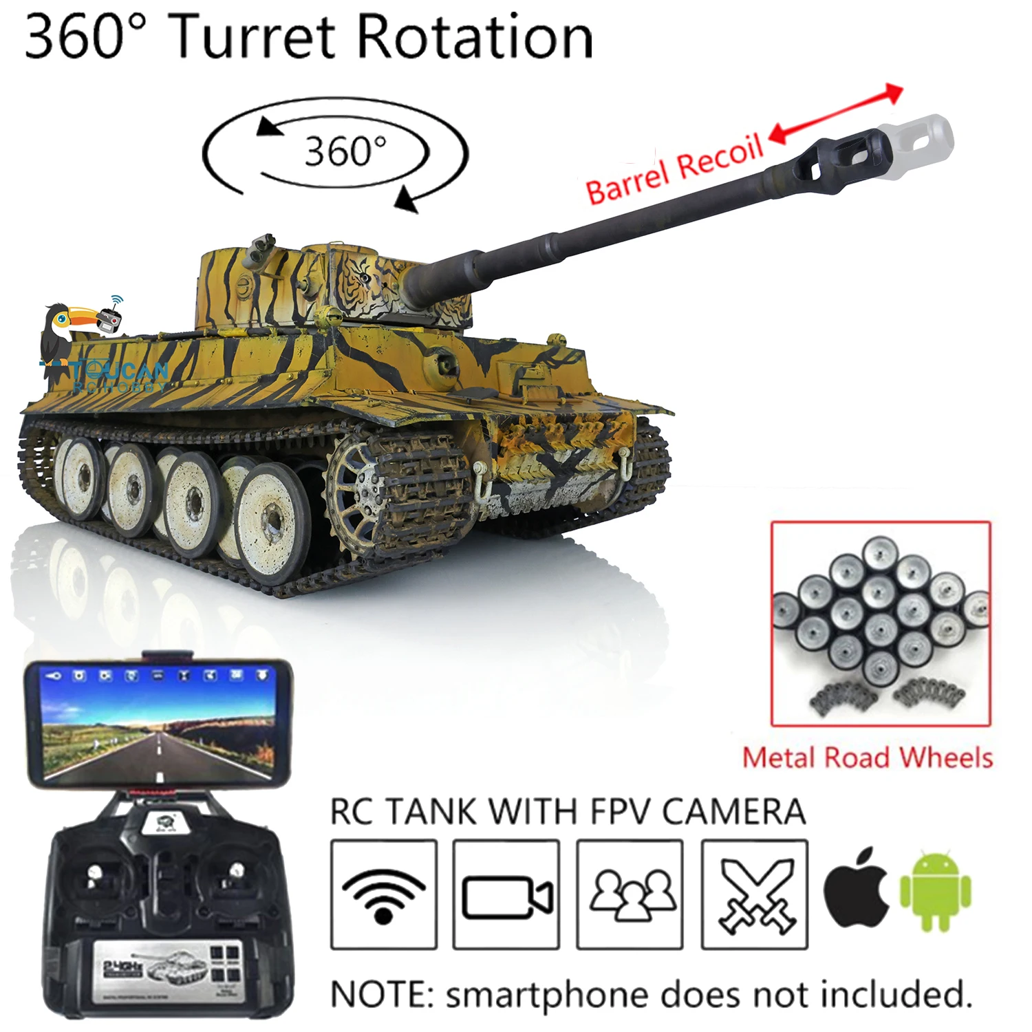 リモコン付き手描きの色のおもちゃ,アーム7.0 Tiger i rtr rc,1:16, 3818 fpvカメラ,軍の車の贈り物,eng Long